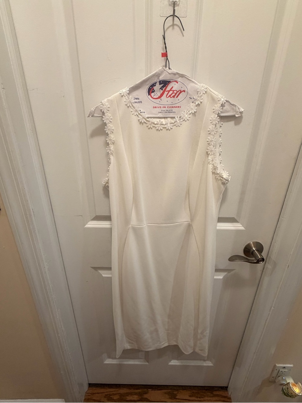 Calvin Klein White Sleeveless Sheath Dress with Floral Trim